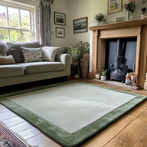 Blue Green White Wool Rug with Pastel Turquoise Green Border - Rug Roomset Collection Blue Green White Wool Rug with Pastel Turquoise Green Border - Rug Roomset Collection