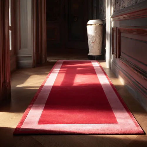 Strawberry Pink Wool Runner with Hint of Rose Pink Art Silk Inset Border - Rug Roomset Collection Strawberry Pink Wool Runner with Hint of Rose Pink Art Silk Inset Border - Rug Roomset Collection