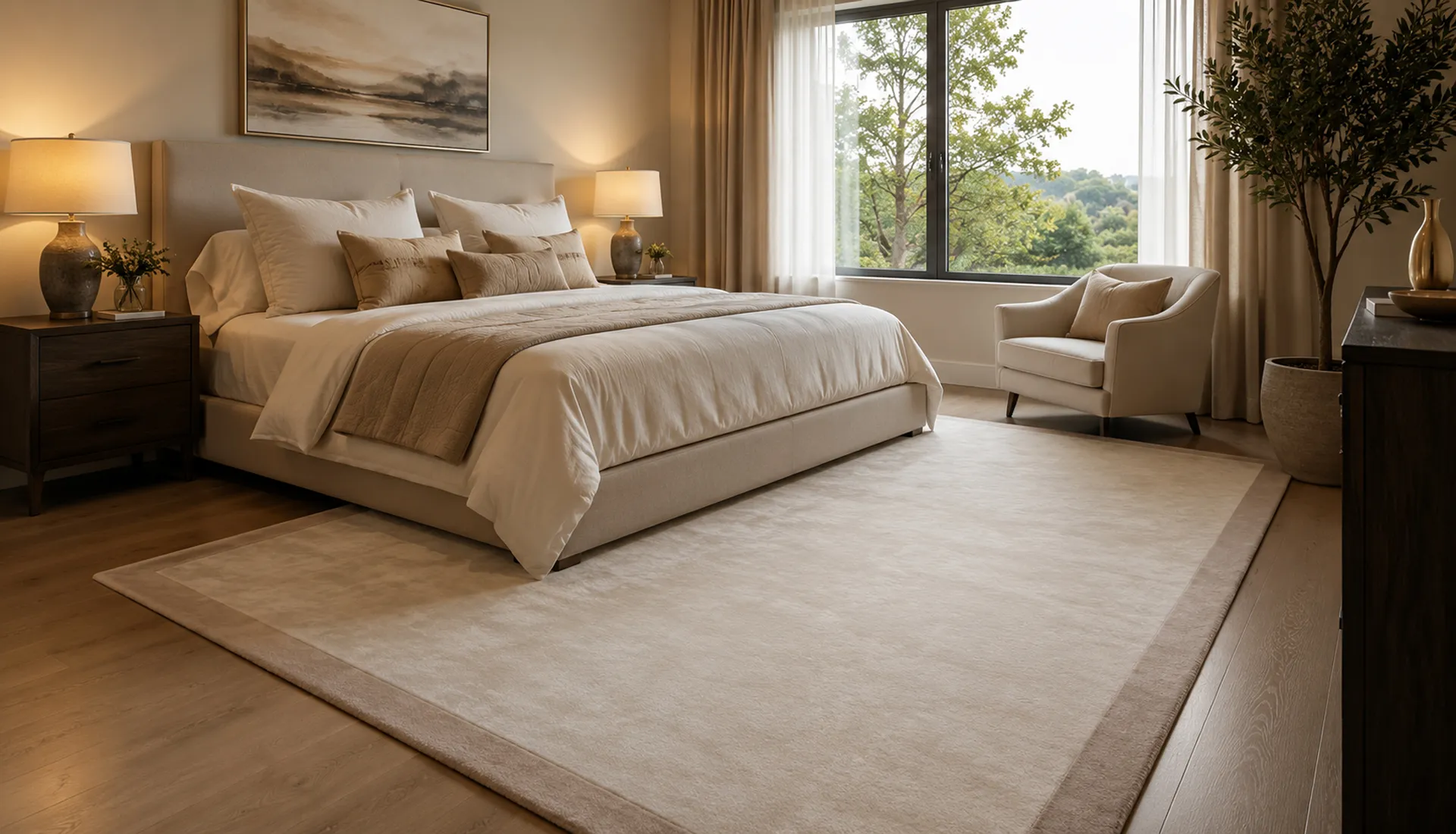 Cream Art Silk Rug with Oyster White Border
